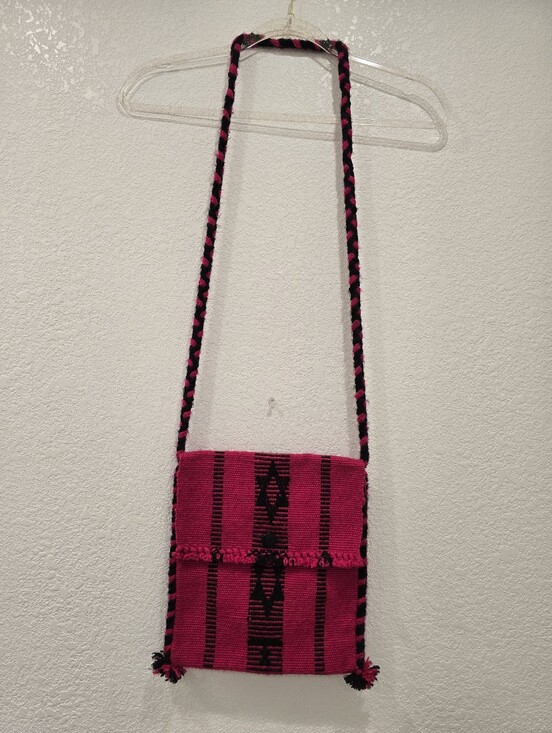Handbags - Handmade Crossbody Bag Satchel Geometric Woven Design Pink Black